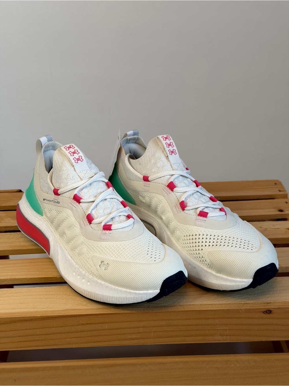 Under Armour White Athletic Sneakers with Pink & Teal Accents Size 9